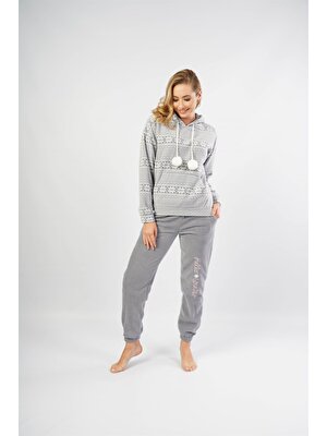 Kadın Gri Polar Pijama Takımı
