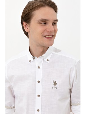 U.S. Polo Assn. Erkek Beyaz Desenli Gömlek 50251763-VR013