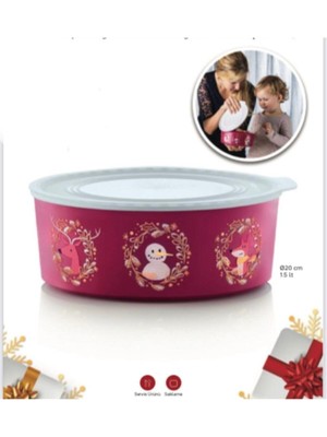 Tupperware Su Yuvarlak Kırmızı Kardan Adam Yılbaşı Kurabiye Kutusu - 1.5 Lt