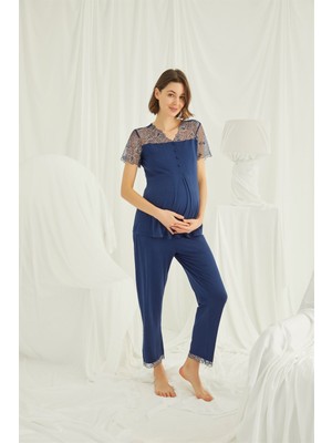 Monamise Brode Dantelli Önü Düğmeli Hamile Lohusa Pijama Takımı 19298