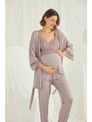 Monamise Dantelli Hamile Lohusa 3'lü Sabahlık Takımı 18431