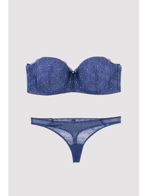 Pierre Cardin 4682 Ales Straplez Sütyen Takımı Mavi Renkli Esnek Yapı ile Konforlu Tasarım