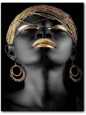 Cakatablo  Ahşap Tablo Afrikalı Kadın ve Altın Süslemeleri  (25X35 cm Boyut)