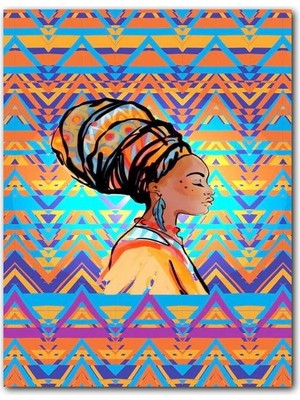 Cakatablo  Ahşap Tablo Afrikalı Kadın ve Renkli Tribal Desenler  (25X35 cm Boyut)