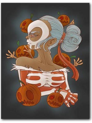 Cakatablo Ahşap Tablo Fantastik Maskeli Kadın Kabak Görseli (25X35 cm Boyut)