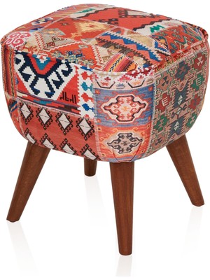 Just Home Retro Kare Dijital Patchwork Puf - Renkli