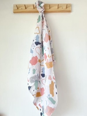 Key Kids Terazzo Pembe Organik 120*120CM Çok Amaçlı Müslin Örtü