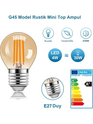 Ucuz Geldi 4 Watt Mini Top Ampul LED Filament G45 Amber Cam Rustik Ampul E27 Duy 1800K Amber Işık Rengi 3 Adet