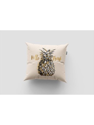 Sakallı Home Gold Ananas Desen  3D Digital Baskılı  Dekoratif Kırlent Kılıfı