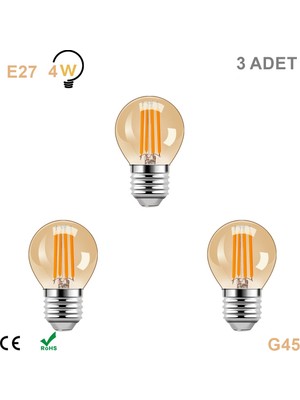 Ucuz Geldi 4 Watt Mini Top Ampul LED Filament G45 Amber Cam Rustik Ampul E27 Duy 1800K Amber Işık Rengi 3 Adet