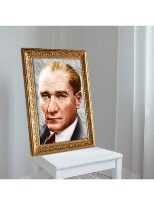 BK Altın Yaldız Çerçeveli A3 Atatürk Tablosu - 34