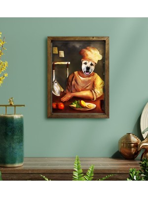 BK Evcil Dostlara Özel Chef Tasarımlı Portre Doğal Masif Ahşap Çerçeveli Tablo 30X40CM-1