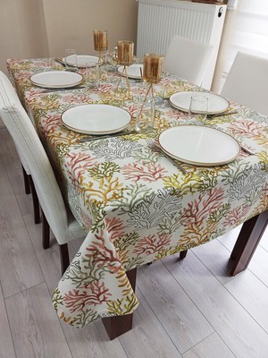 Zeren Home Sıvı Geçirmez Dertsiz Masa Örtüsü Pembe Mercan Pattern