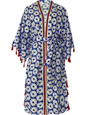 MAREVER FASHION Çiçekli Marin Terrycotton Kimono&kaftan Sax