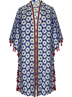 MAREVER FASHION Çiçekli Marin Terrycotton Kimono&kaftan Sax