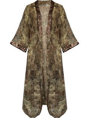 MAREVER FASHION Pul Şerit Şifon Renkli Kaftan