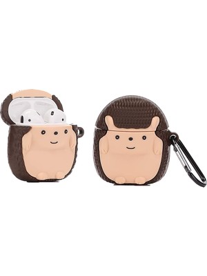 Bipower AirPodss 1-2 Uyumlu Kılıf Kirpi Kahverengi
