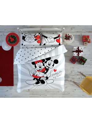Taç Disney Minnie Mickey Love Day Pamuk Lisanslı Nevresim Takımı