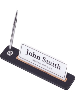 Turgut Office Kalemli Deri Masaüstü Isimliği Siyah Ahşap Detaylı - Isimlik ve Imza Kalemi