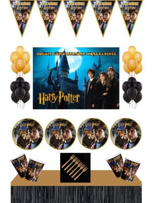 Harry Potter Parti Süsleri 8 Kişilik  70X100 cm Afişli Masa Etekli Harry Potter Doğum Günü Seti