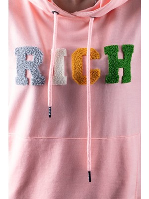 Rich Pembe 2 Iplik Kapüşonlu Sweatshirt