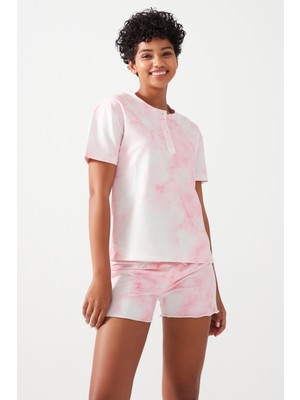 Los Ojos Kadın Pembe Batik Desenli Pijama Takımı Pj