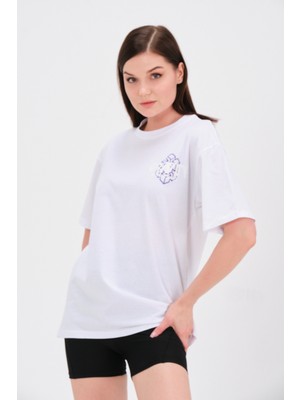 Mascarano Beyaz Baskılı Oversize T-Shirt