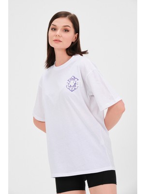 Mascarano Beyaz Baskılı Oversize T-Shirt