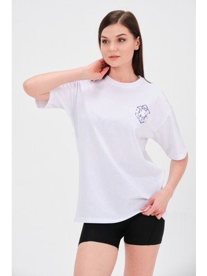 Mascarano Beyaz Baskılı Oversize T-Shirt