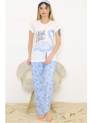 Modaymış Baskılı Pijama Takımı Ekrumavi - 9085.1287.