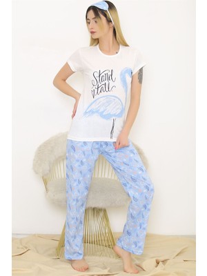 Modaymış Baskılı Pijama Takımı Ekrumavi - 9085.1287.