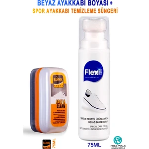 Flexi Care Spor Beyaz Deri ve Kumaş Ayakkabı Boyası 75 Ml. +Spor Ayakkabı Temizleme Süngeri 75 Ml(Blinksport)