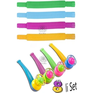 Hyd 4 Adet Saksafon Top Üfleme Oyunu Popit Eğitici Oyuncak 4 Adet Pop Tubes Sekizli Set