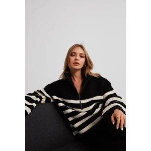 Yarım Balıkçı Fermuarlı Kazak Siyah