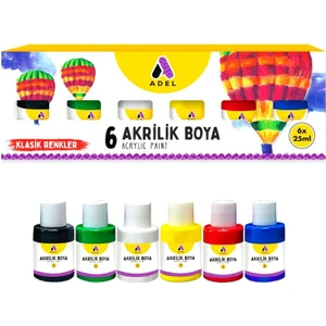 Akrilik Boya Klasik Ana Renkler 6 Renk (6X25 Ml) 1 Paket Adel Akrilik Boya Ana Renkler 6*25 ml 1 Paket