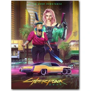 Cakatablo Ahşap Tablo Cyberpunk 2077 Tarzı Vide Afiş Görseli (25X35 cm Boyut)