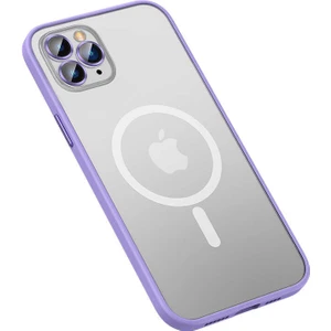 Apple iPhone 11 Pro Max Kılıf Magsafe Kamera Lensli Kenar Renkli Şeffaf Kapak