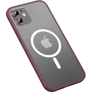 Apple iPhone 12 Kılıf Magsafe Kamera Lensli Kenar Renkli Şeffaf Kapak