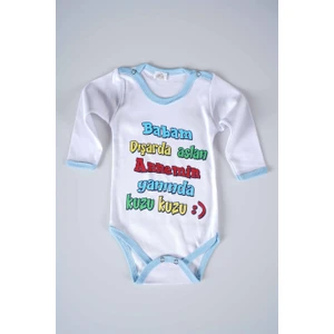 Miniko Kids Yeni Sezon Babam Dışarda Aslan Yazılı Bebek Çocuk Uzun Kol Pamuk Bady Zıbın