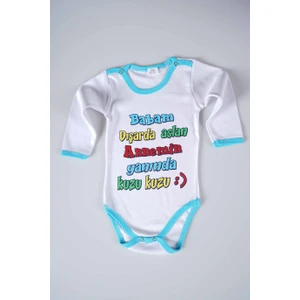 Miniko Kids Yeni Sezon Babam Dışarda Aslan Yazılı Bebek Çocuk Uzun Kol Pamuk Bady Zıbın