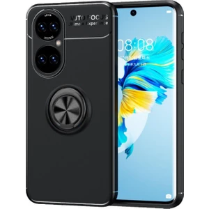 Huawei P50 Pro Focus Serisi Yüzük Standlı Silikon Kılıf - Siyah