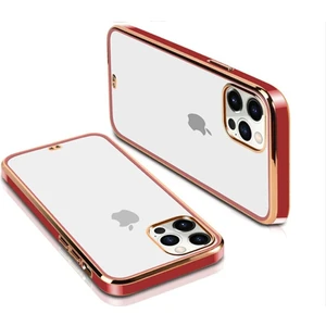 iPhone 13 Gold - Kırmızı Çerçeveli Şeffaf Kılıf