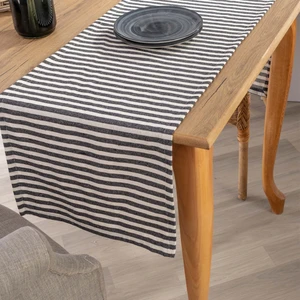 Siyah Çizgili Keten Kumaş 42x150 cm Runner Masa Örtüsü