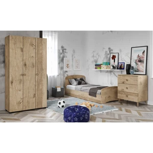 Kzn Home Soft Çocuk Odası Takımı Meşe  Karyola 3 Kapaklı Gardırop 3 Çekmeceli Şifonyer Tamamı Mdf
