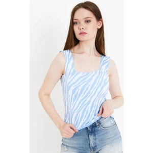 Kadın Jakarlı Zebra Desenli Kalın Askılı Crop Triko Atlet