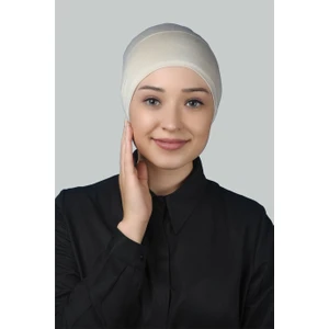 Hazır Pratik Geçmeli Uzun Boru Tesettür Bonesi - Krem