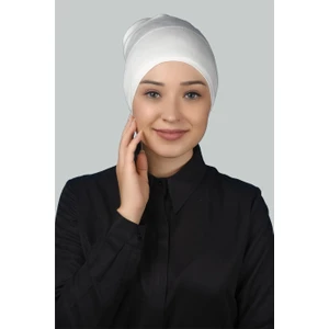 Hazır Pratik Geçmeli Uzun Boru Tesettür Bonesi - Ekru