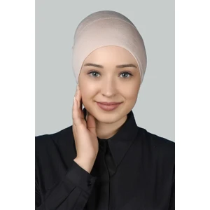Hazır Pratik Geçmeli Uzun Boru Tesettür Bonesi - Bej