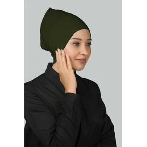 Hazır Pratik Geçmeli Uzun Boru Tesettür Bonesi - Haki