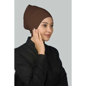 Hazır Pratik Geçmeli Uzun Boru Tesettür Bonesi - Koyu Çikolata